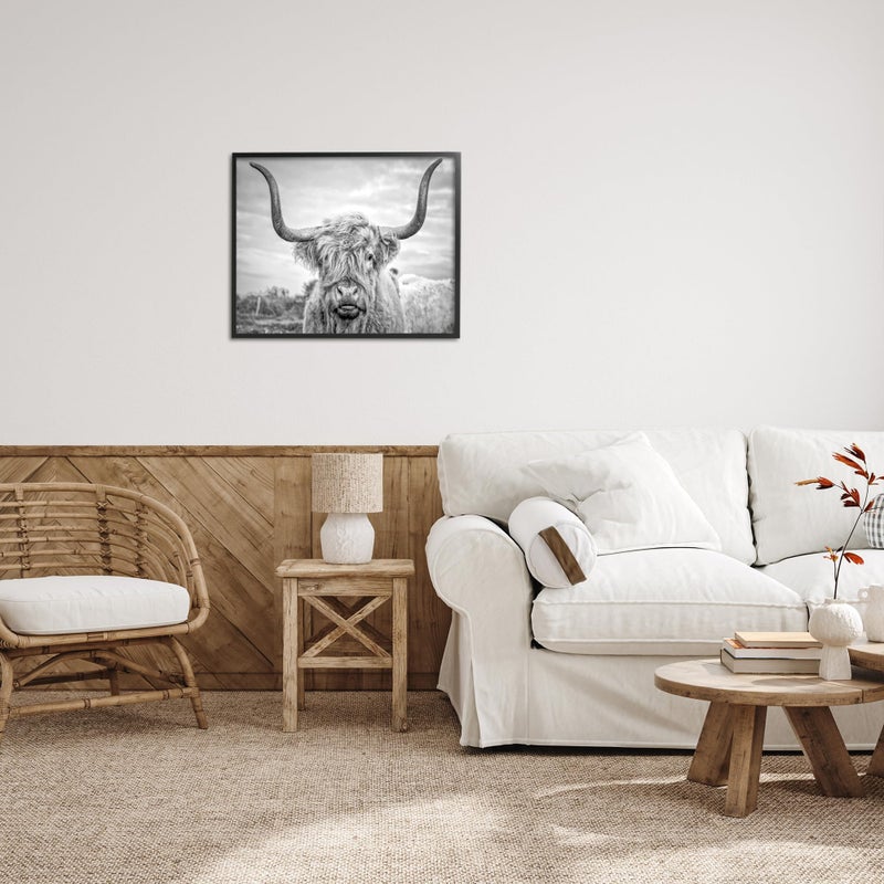 Stupell Industries Black and White Highland Cow Photograph Framed Giclee Art Design By Artist Joe Reynolds - Image 2